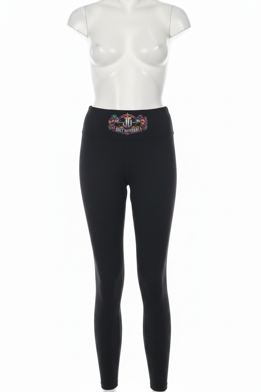 Women's Built Different  Leggings with colorful logo on the leg