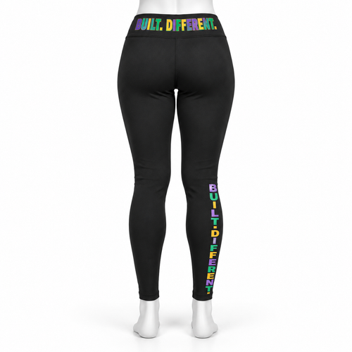 Women's Built Different  Leggings with colorful logo on the leg